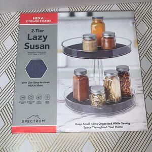 Spectrum Hex Storage System Two Tier Lazy Susan Organizer Rotates‎ 9.25x8.75 New